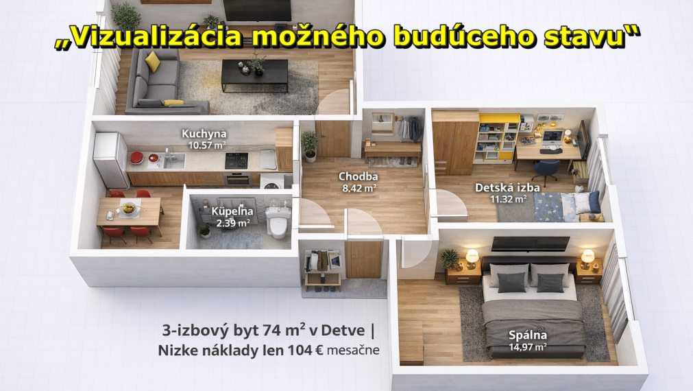 REZERVOVANÉ.  3-izbák 74m2 v Detva Dolinky s nákladmi 104 €