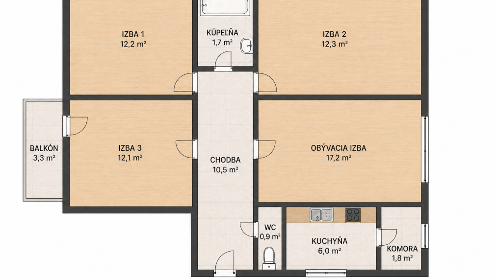 Tehlový 4-izbový byt Podkonice | byt, balkón, garáž, dielňa