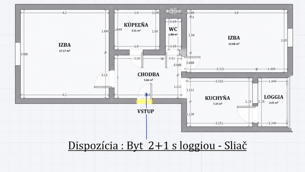 Sliač Rybárska, 2-izbový byt s veľkou loggiou spolu 58m2