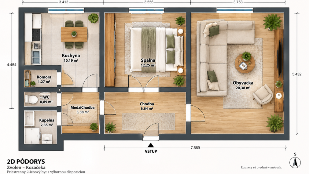 ViP. Tehlový 2-izbový byt 61m2, Zvolen – centrum