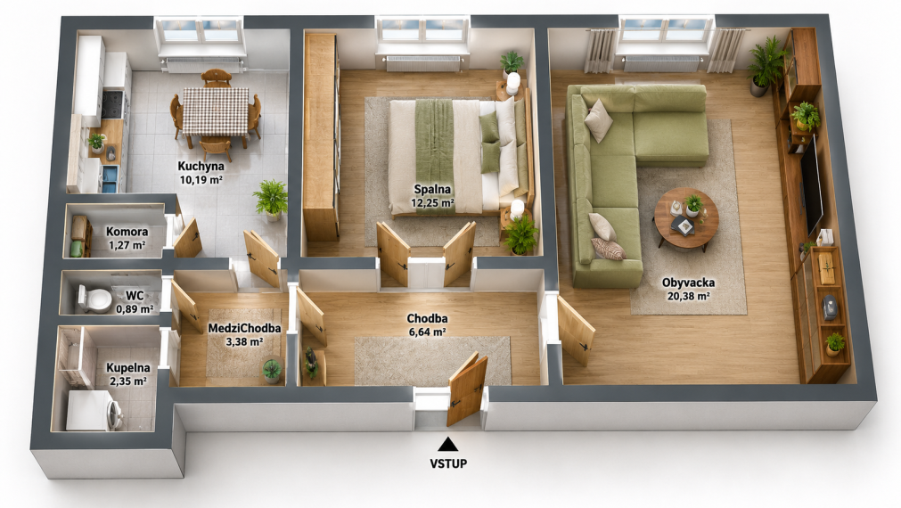 ViP. Tehlový 2-izbový byt 61m2, Zvolen – centrum