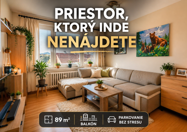 Veľký 3,5i byt 89 m², Balkón, parking, pokoj,Zvolen Sekier