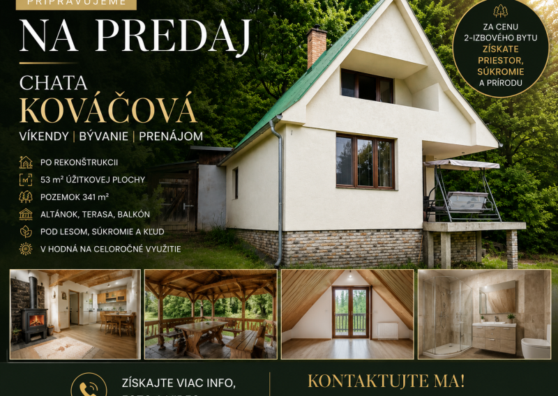 ViP. Chata Kováčová, celoročné bývanie, víkendy aj prenájom